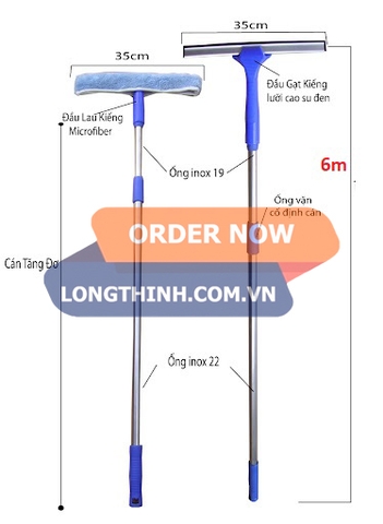 [HCM]Bộ Lau kính - Gạt sàn dài 6m