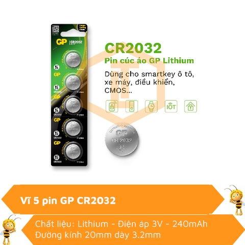 Vĩ 5 viên Pin Lithium GP CR2032