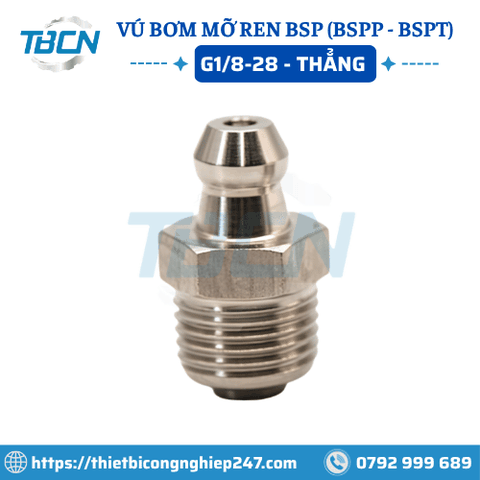 Vú Bơm Mỡ Ren BSP G1/8 Thẳng
