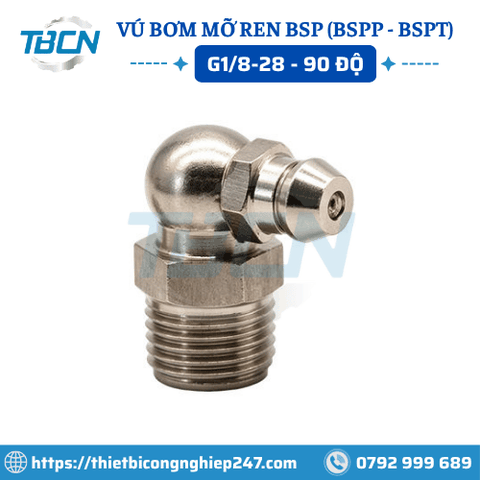 Vú Bơm Mỡ Ren BSP G1/8 Nghiêng 90 Độ