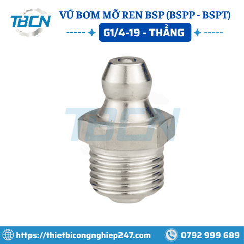 Vú Bơm Mỡ Ren BSP G1/4 Thẳng