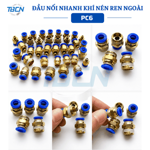 Đầu Nối Nhanh Khí Nén Thẳng Ống 6mm Ren Ngoài