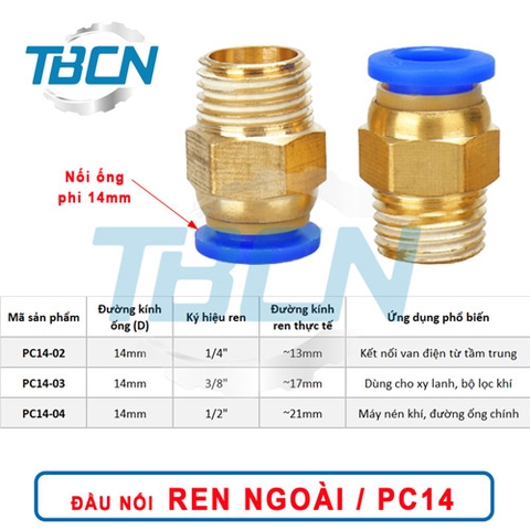 Đầu Nối Khí Nén Ren Ngoài Ống Phi 14mm