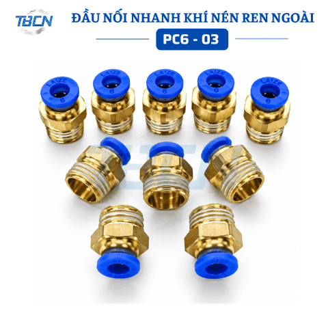Đầu Nối Nhanh Khí Nén Thẳng Ống 6mm Ren Ngoài