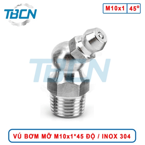 Vú Bơm Mỡ Góc 45 Độ M10x1 Inox 304