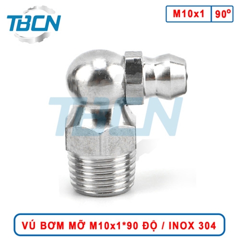 Vú Bơm Mỡ Góc 90 Độ M10x1 Inox 304