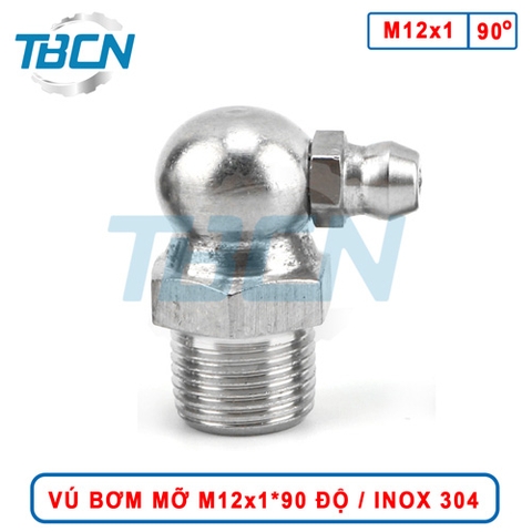 Vú Bơm Mỡ Góc 90 Độ M12x1 Inox 304