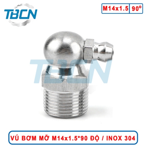 Vú Bơm Mỡ Góc 90 Độ M14x1.5 Inox 304