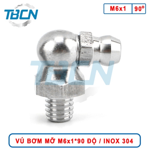 Vú Bơm Mỡ Góc 90 Độ M6x1 Inox 304