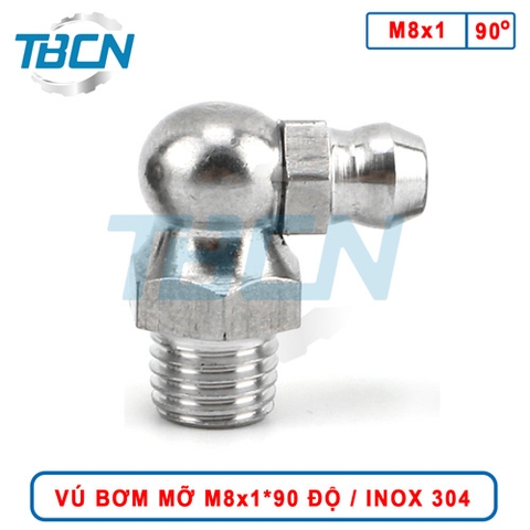 Vú Bơm Mỡ Góc 90 Độ M8x1 Inox 304