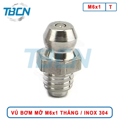 Vú Bơm Mỡ Thẳng Inox 304 M6x1