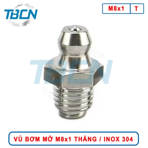 Vú Bơm Mỡ Thẳng Inox 304 M8x1