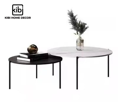 Bàn trà đôi tròn mặt đá cao cấp KB01