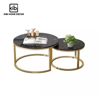 Bàn trà đôi tròn cao cấp mặt đá KB03
