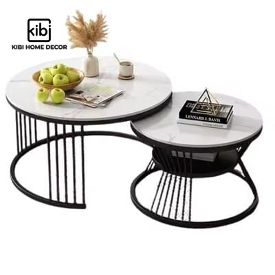 Bàn trà đôi tròn cao cấp mặt đá KB02