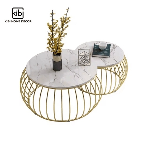 Bàn trà đôi tròn mặt đá KB05