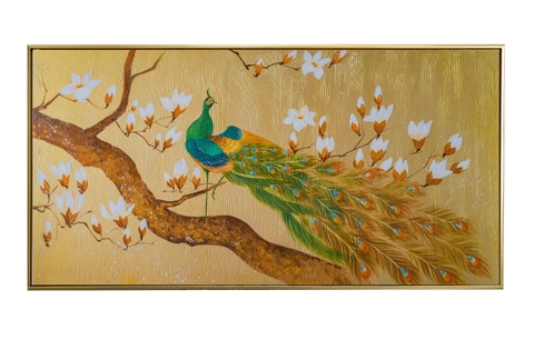 TRANH CHIM CÔNG ĐẬU CÀNH MỘC LAN DÁT VÀNG