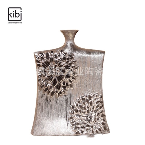 BÌNH GỐM TRÁNG BẠC HOA NỔI BG04