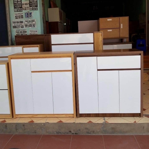 Tủ giày gỗ công nghiệp 0.8m cánh trắng viền óc chó