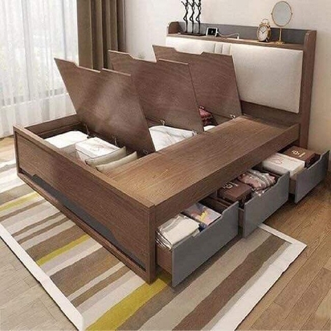 Giường Gỗ Công Nghiệp đầu kệ bọc đệm 2342