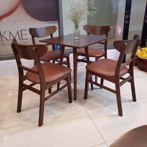 Bàn ghế cafe mango màu óc chó tựa lưng cao
