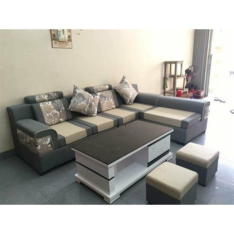 Sofa góc nỉ cao cấp xám pha trắng