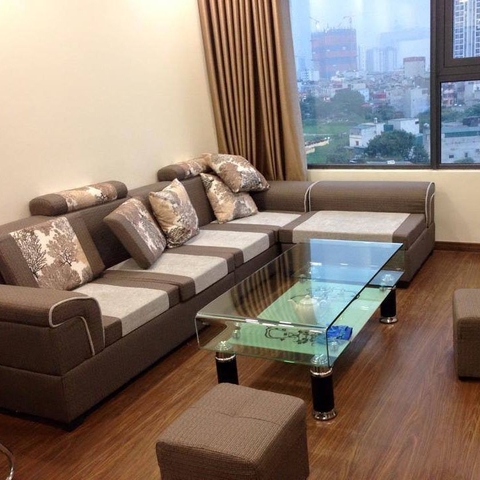 Sofa góc nỉ cao cấp nâu pha trắng