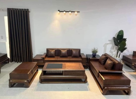 Sofa gỗ sồi đùi gà màu óc chó bên phải