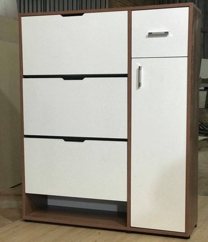 Tủ giày gỗ công nghiệp thông minh 0.8m cánh trắng viền óc chó