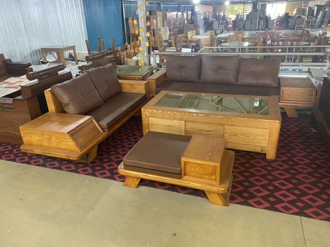 Sofa gỗ sồi chân vát màu hương bên trái