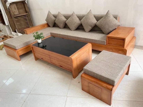 Sofa gỗ sồi hộp góc chữ L màu hương  bên trái