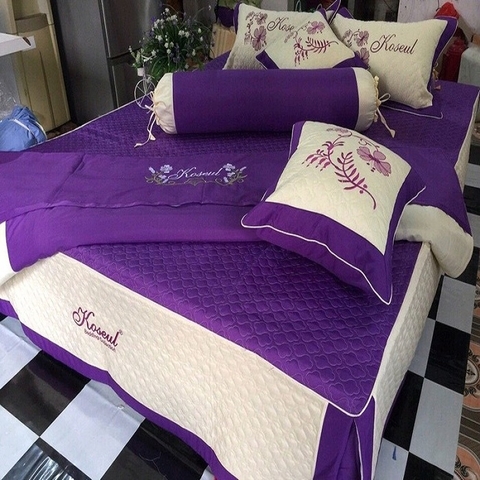 Ga bộ Xoa Satin tím hoa cà HT