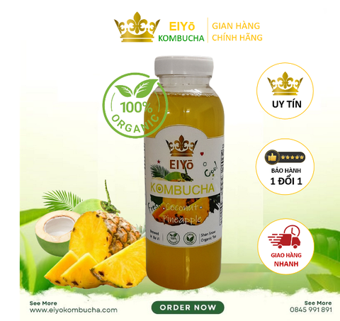 LOCK 4 CHAI KOMBUCHA DỨA DỪA  – Fresh & Cool (Trà Kombucha Dứa Dừa - Giảm Cân - Làm Đẹp)