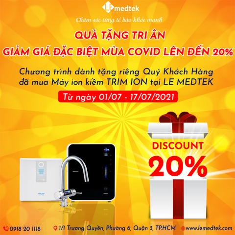 GIẢM GIÁ ĐẶC BIỆT MÁY ION KIỀM TRIM ION MÙA COVID LÊN ĐẾN 20%