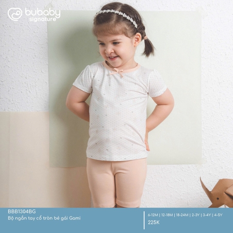 BU S10 - Bộ ngắn tay cổ tròn bé gái Gami - BBB1304BG - Trắng in chong chóng + hồng - 2-3Y - SS25.T1A