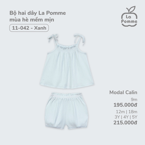 LP S10 - Bộ hai dây La Pomme mùa hè mềm mịn - Xanh - 3-4Y - SS25.T3B