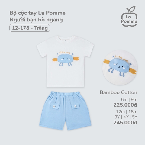LP S10 - Bộ cộc tay La Pomme Người bạn bò ngang - Trắng - 6-9M - SS25.T3B