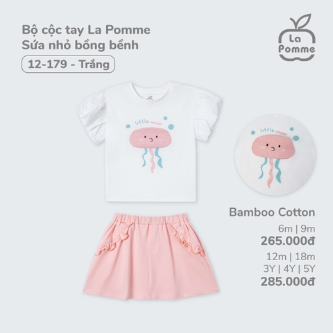 LP S10 - Bộ cộc tay La Pomme Sứa nhỏ bồng bềnh - Trắng - 4-5Y - SS25.T3B