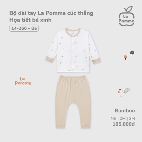 LP S10 - Bộ dài tay La Pomme cúc thẳng Họa tiết bé xinh - Be - 3-6M - SS25.T4B