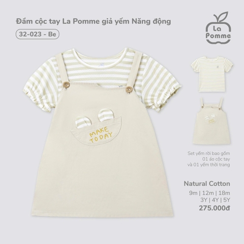 LP S10 - Đầm cộc tay La Pomme giả yếm Năng động - Be - 3-4Y - SS25.T4B