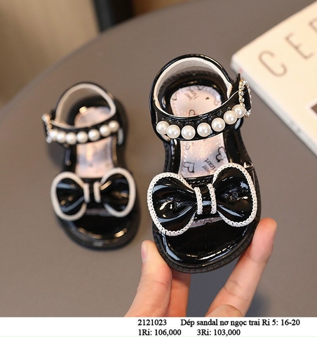 DL - Xăng đan nơ ngọc trai Đen 20cm