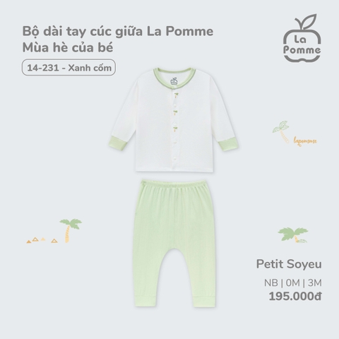 LP S40 - Bộ dài tay cúc giữa La Pomme Mùa hè của bé - Xanh - Newborn - SS25.T4A
