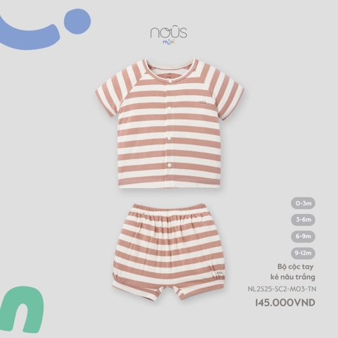 NOUS MINI - Bộ cộc tay kẻ nâu trắng - SS25.T4B