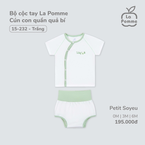 LP S10 - Bộ cộc tay La Pomme Cún con quần quả bí - Trắng - 3-6M - SS25.T3B