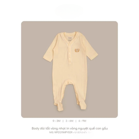 Body dài tất vàng nhạt in vòng nguyệt quế con gấu 3M