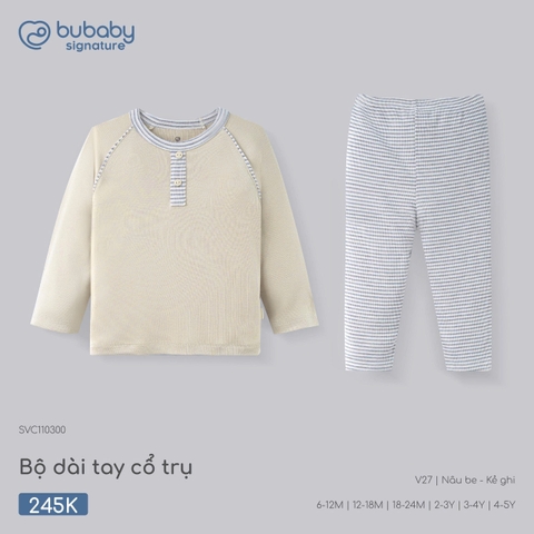BU - Bộ dài tay cổ trụ  - SVC110300 - Nâu be+kẻ ghi - 6-12M -SS26.T7A