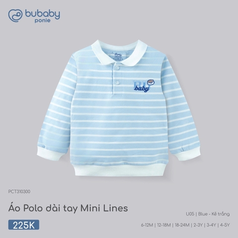 BU - Áo Polo dài tay Mini Lines - PCT310300 - blue kẻ trắng - 6-12M - SS26.T7B