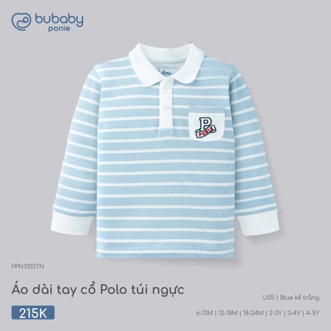 BU - Áo dài tay cổ Polo Túi ngực Bu Bu - PPN3103TN - blue kẻ trắng - 6-12M - SS26.T7B