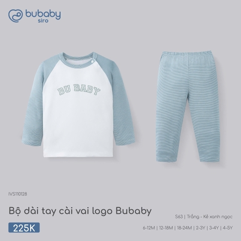 BU - Bộ dài tay cài vai logo Bubaby - IVS110128 - Trắng+kẻ xanh ngọc - 6-12M - SS26.T7B