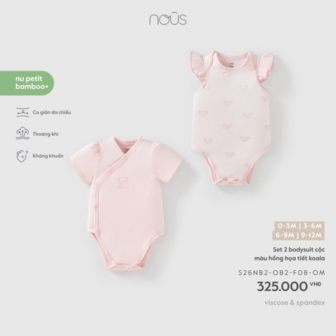 NOUS - Set 2 bodysuit cộc màu hồng họa tiết koala - 9-12M - SS26.T8A